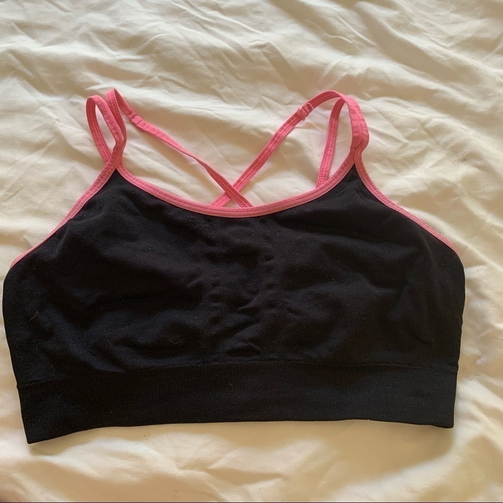 𝅺BACK And Pink Strappy Low Impact No Padding Sports Bra / Lounge Bra Small (385)